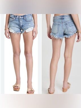 Free People Light Blue Distressed Denim Cutoff Shorts